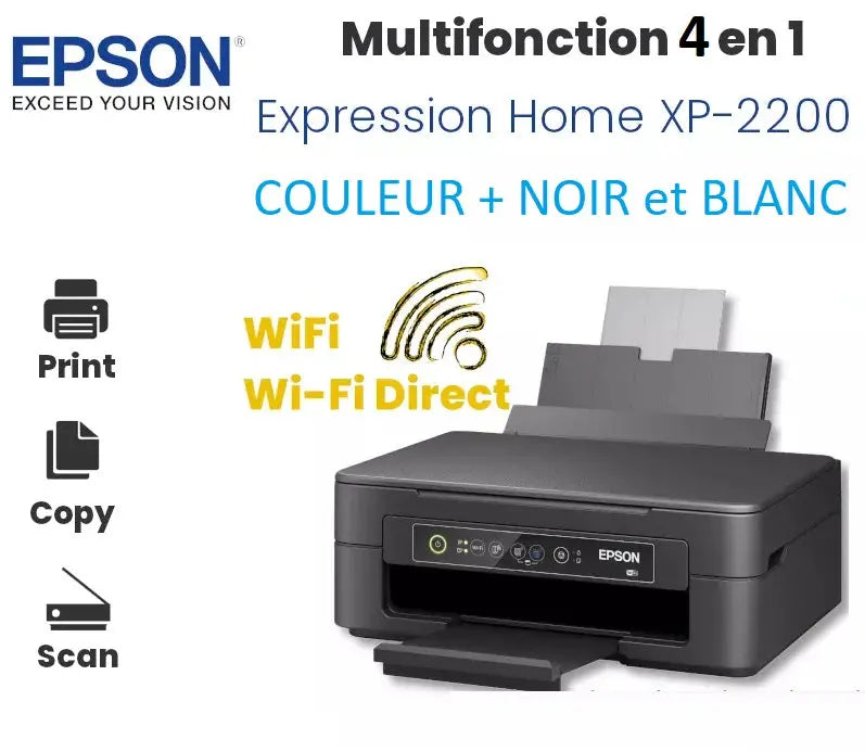 Epson Imprimante  XP-2200, Multifonction 4-en-1 : Imprimante/Scanner/Photocopieur/Wifi Souqqy