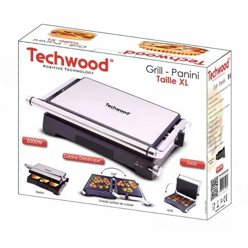 ماكينة الشواء والبانيني الكهربائية متعي عائلتك بألذ ساندويشات الشواء المنزلي خلال دقائق Techwood  Grill Panini 2000W TGD-2000 SASHOPDZ